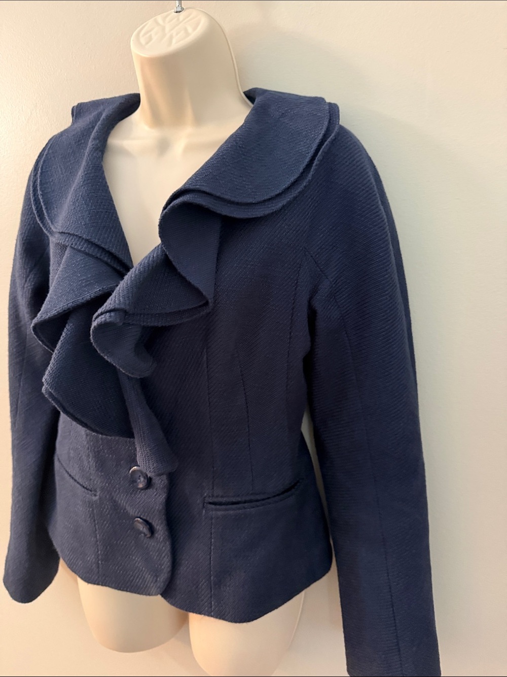 Magaschoni Navy Ruffle-Front Blazer - Picture 5 of 14